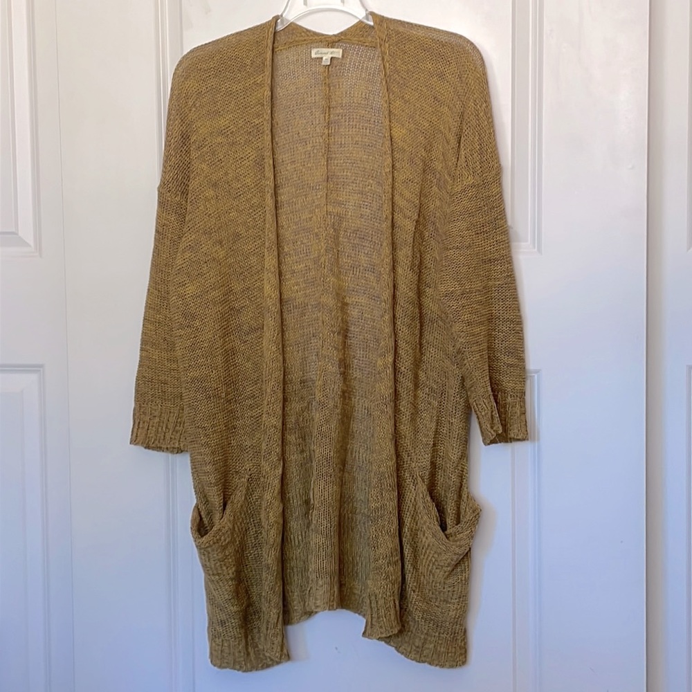 Comme Toi Mustard Linen Blend Open Knit Cardigan M/L Boho Hippie